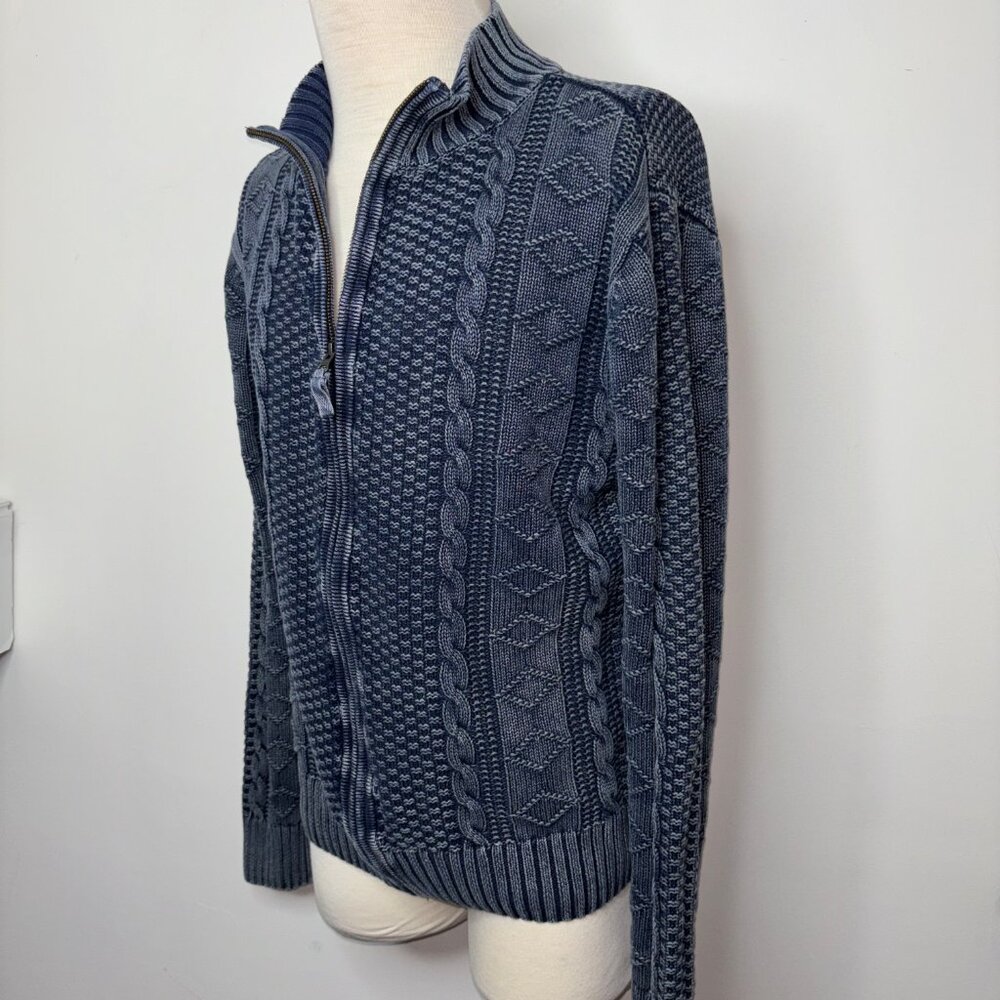 Carbon 2 Cobalt Sweater Size L Stavenger Blue Full Zip Cable Knit Linen Cotton - Picture 4 of 13
